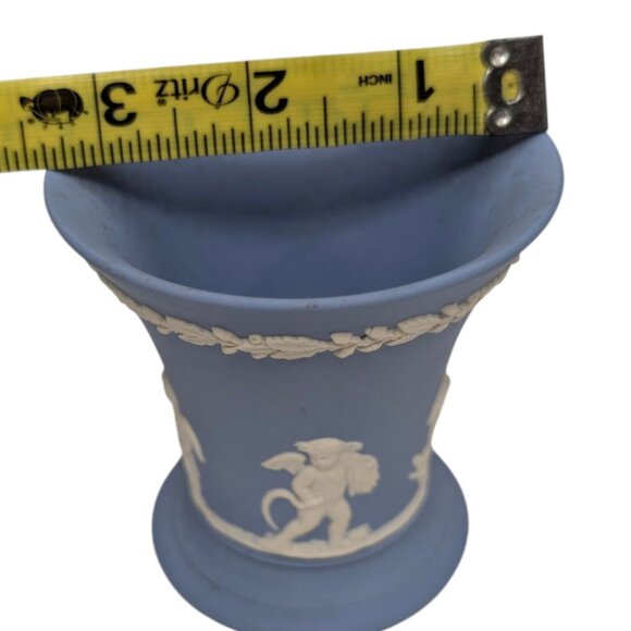 Vtg Wedgewood Jasperware Trumpet Vase Blue Neoclassical Raised Relief 3.5" - Picture 6 of 14